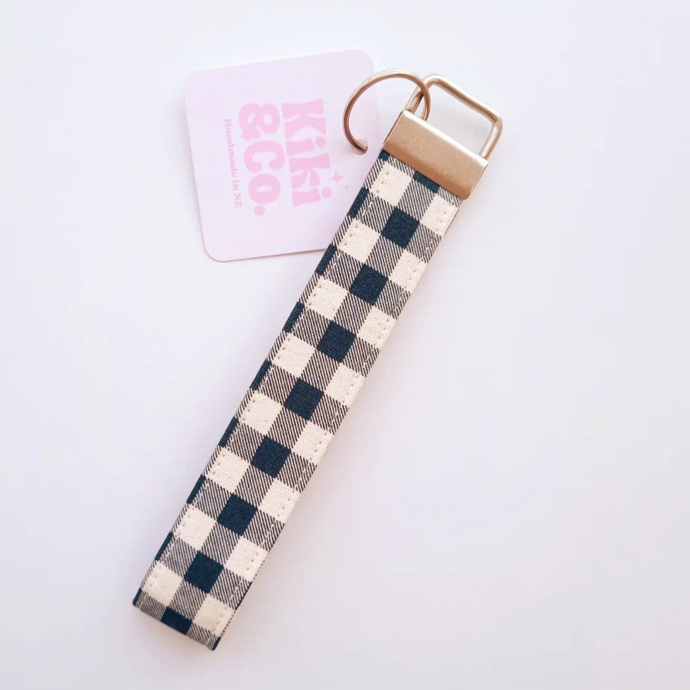 Black & White Gingham Linen Key Chain