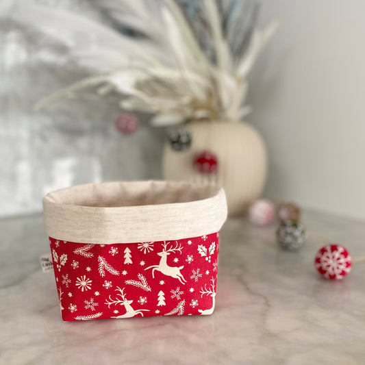Gift box NZ | Empty gift box | New Zealand made products | Box for a gift | This gorgeous fabric Christmas gift box is perfect for your festive gift giving. A great sustainable option to reduce paper and packaging. It is made from 100% cotton fabric in this cute reindeer design with natural fabric lining.