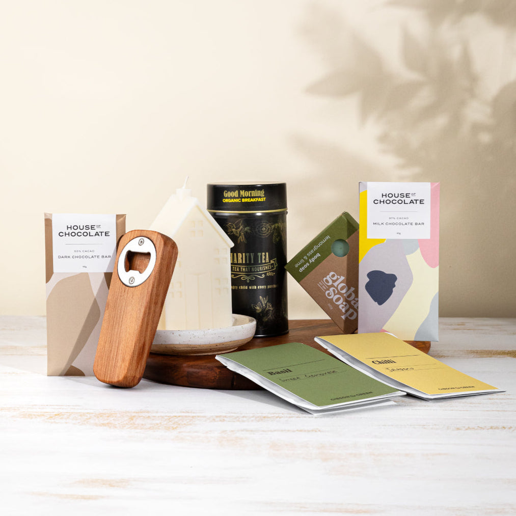 A beautifully curated housewarming gift box NZ, filled with locally made, eco-friendly treats to welcome a new home in style.