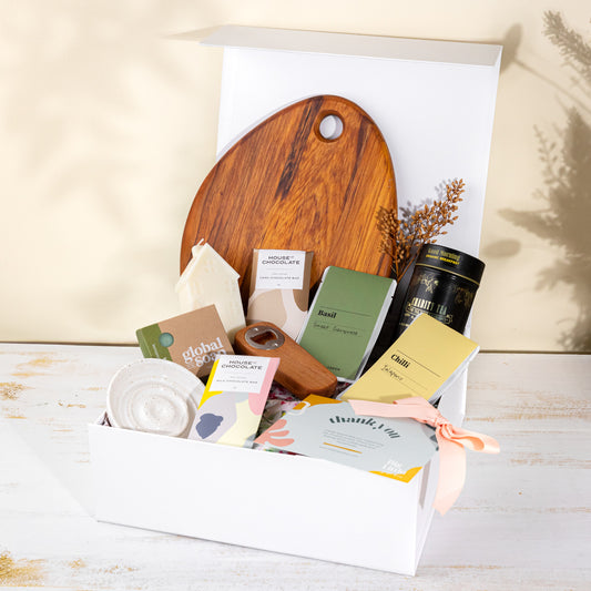 A beautifully curated housewarming gift box NZ, filled with locally made, eco-friendly treats to welcome a new home in style.