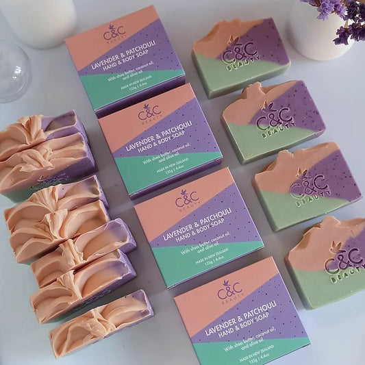 Gift Box NZ | New Zealand made products | Lavender & Patchouli Soap | Gift in New Zealand  Pineapple soap is lovingly handmade by C&C Beauty in small batches using the traditional cold process method, then cured for a minimum of six weeks. Cold process soap is amazing for sensitive skin types.