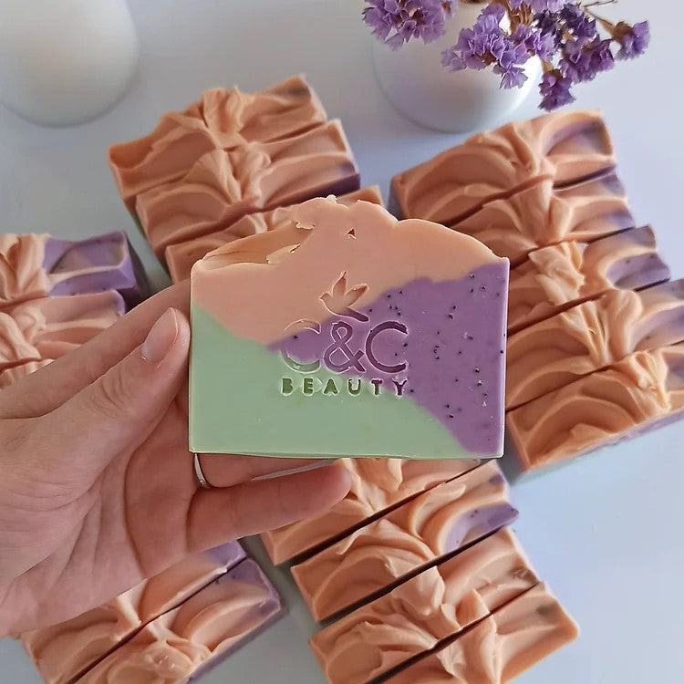 Gift Box NZ | New Zealand made products | Lavender & Patchouli Soap | Gift in New Zealand  Pineapple soap is lovingly handmade by C&C Beauty in small batches using the traditional cold process method, then cured for a minimum of six weeks. Cold process soap is amazing for sensitive skin types.