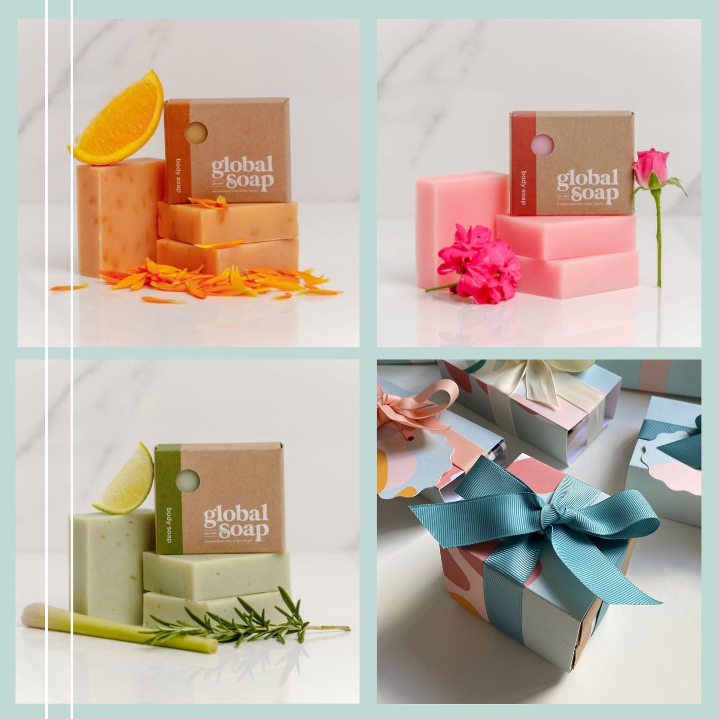 Discover a handcrafted Gift Box NZ with locally made Rose, Orange & Calendula, Lime & Lemongrass soaps. Eco-friendly and beautifully gift wrapped