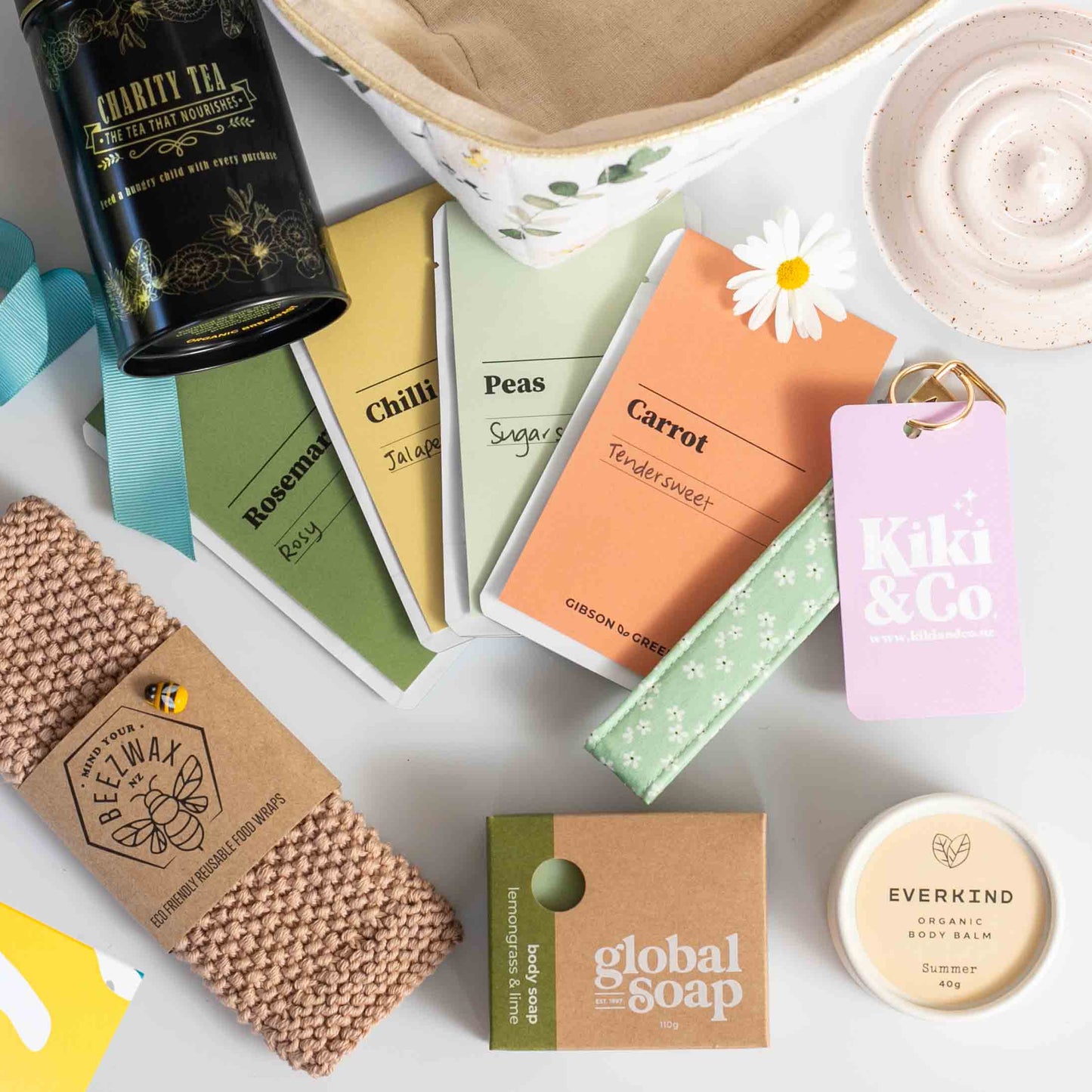 Next Chapter Luxury Gift Box NZ – inspire growth NZ-made seeds, soap, organic wash cloth, keychain & tea. Eco-friendly, sustainable.