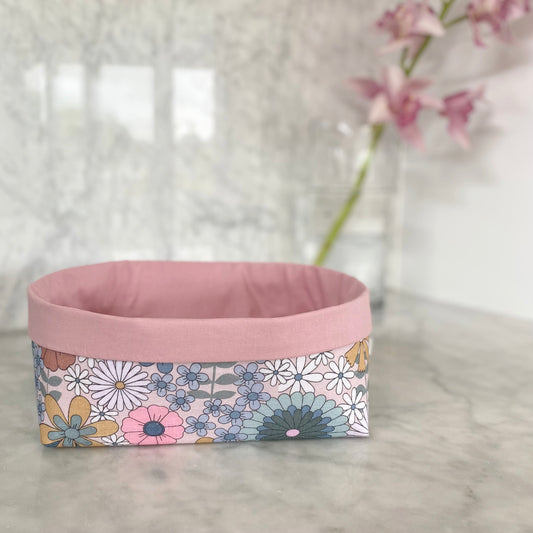 Gift box NZ | Empty gift box | New Zealand made products | Box for a gift | If you need a larger box for your gifts then here it is! Our larger size pink retro fabric box is the perfect choice! This box is made from high-quality linen blend fabric in a delightful pink floral design.