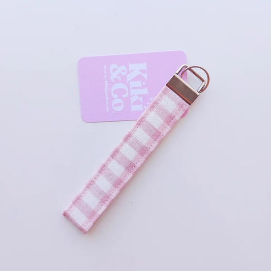 Kiki & Co Pink Gingham Linen Key Chain